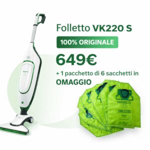 Scopa Elettrica Leggera Vorwerk Folletto VK 220 S – Aspirapolvere Nuova Bianca con Design Ergonomico, Tecnologia Avanzata e Pulizia Efficiente